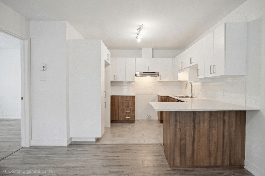 Cuisine avec comptoirs quartz, appartement Oasis