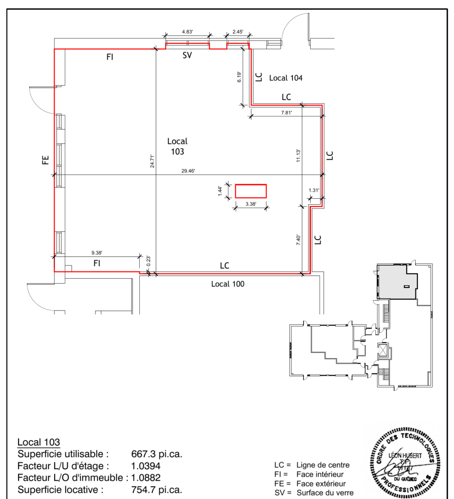 Plan du local 103 — rez-de-chaussée, Carrefour Santé Aylmer (754,7 pi²)