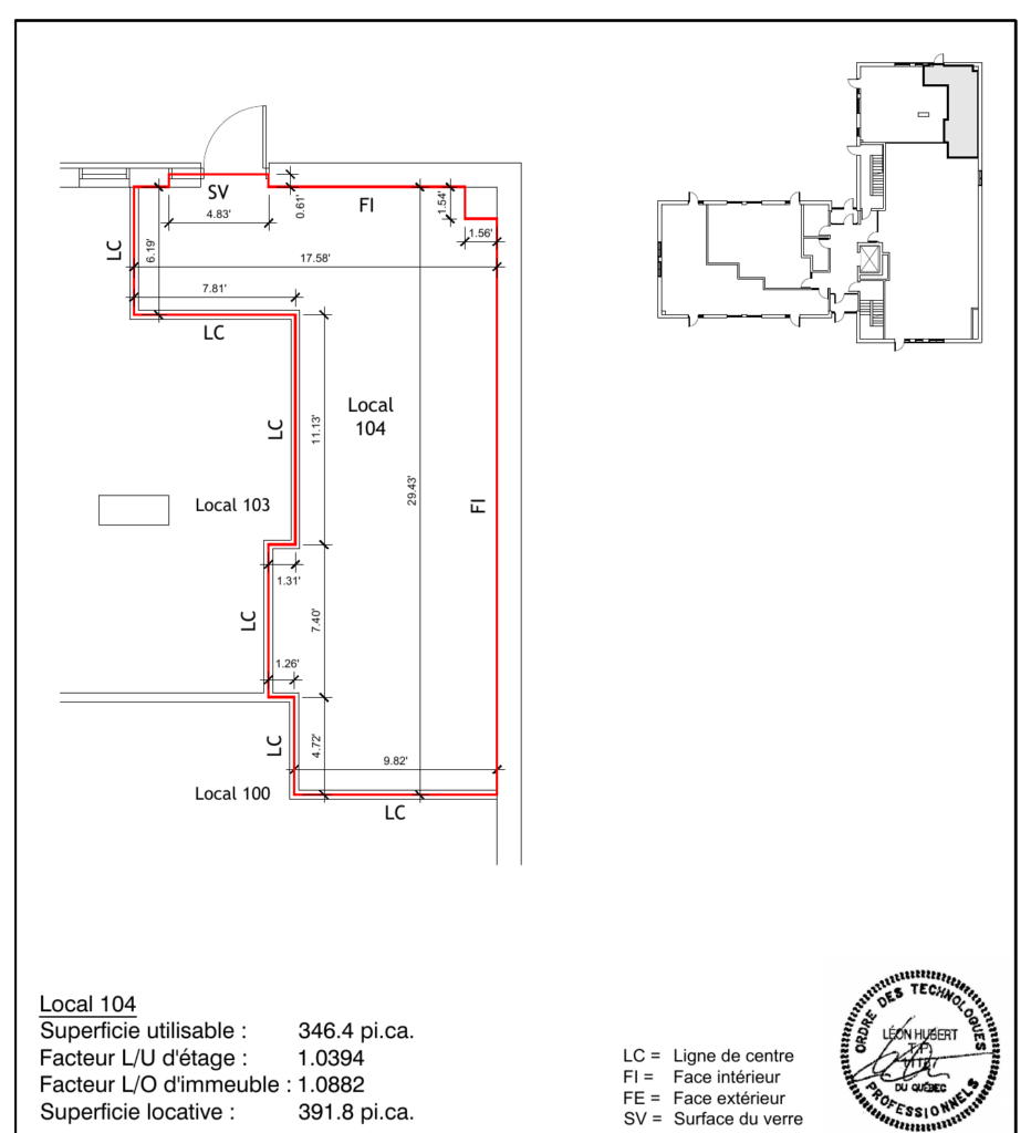 Plan du local 104 — rez-de-chaussée, Carrefour Santé Aylmer (391,8 pi²)