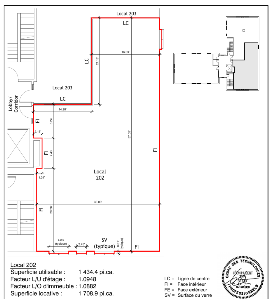 Plan du local 202 — 2e étage, Carrefour Santé Aylmer (1 708,9 pi²)