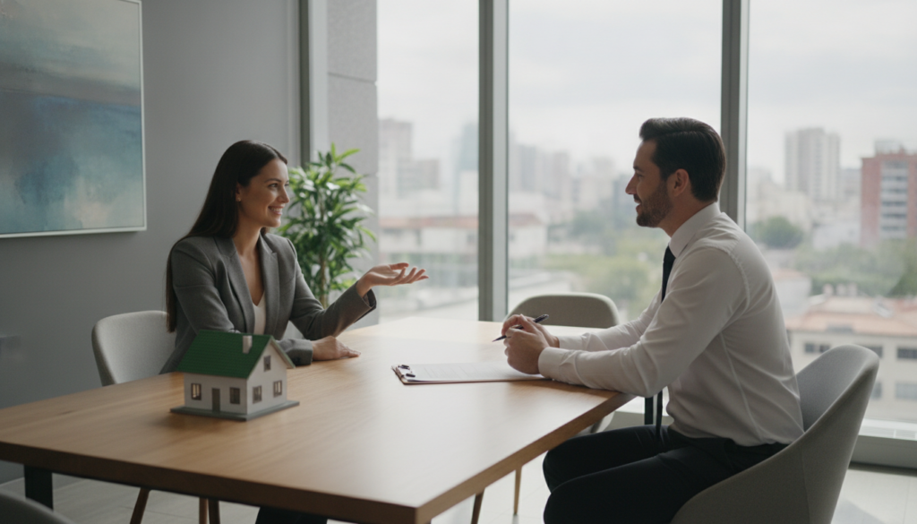 Propriétaire rencontrant un gestionnaire immobilier pour évaluer ses services