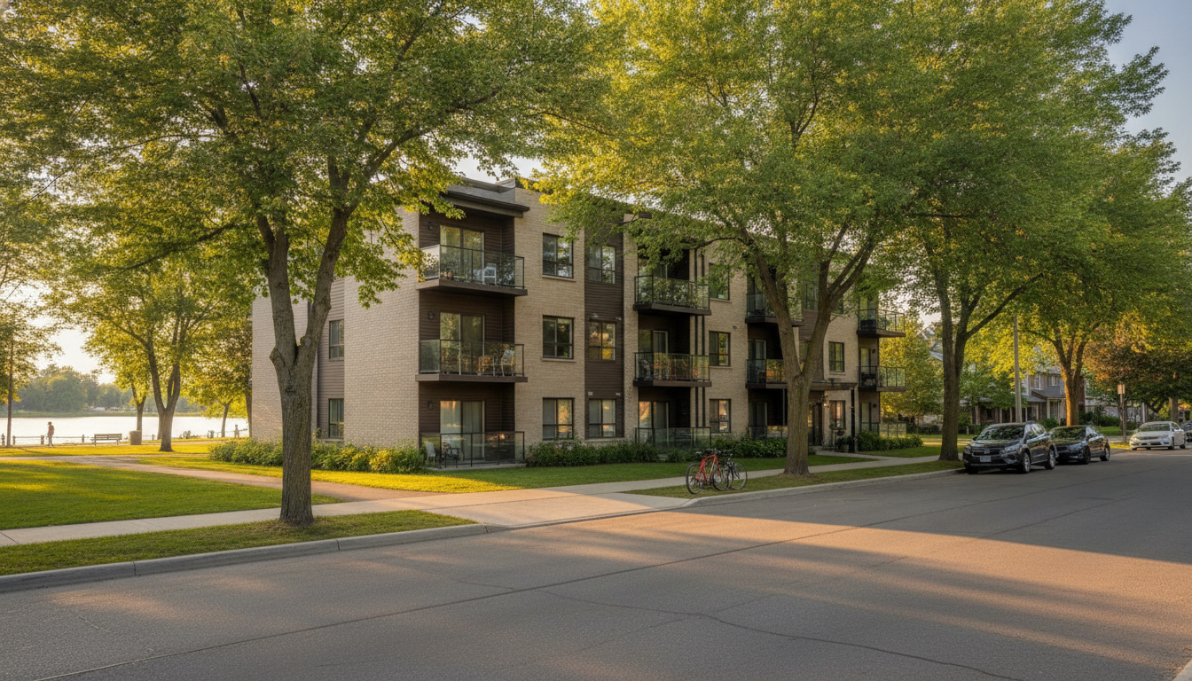 Immeuble locatif moderne sur une rue verdoyante de Templeton, dans l'est de Gatineau