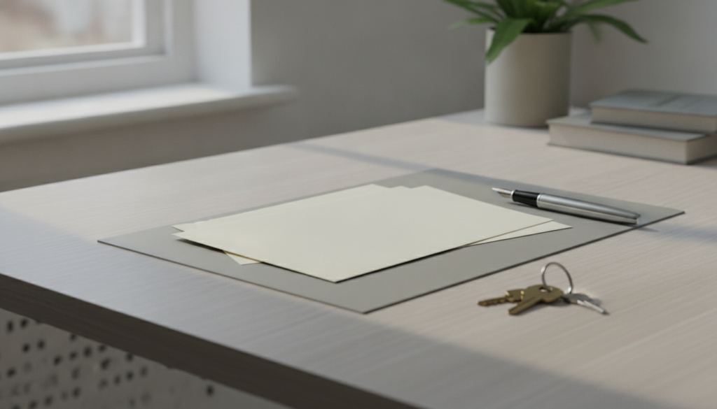 Lettre formelle et enveloppe préparées sur un bureau — mise en demeure pour loyer impayé