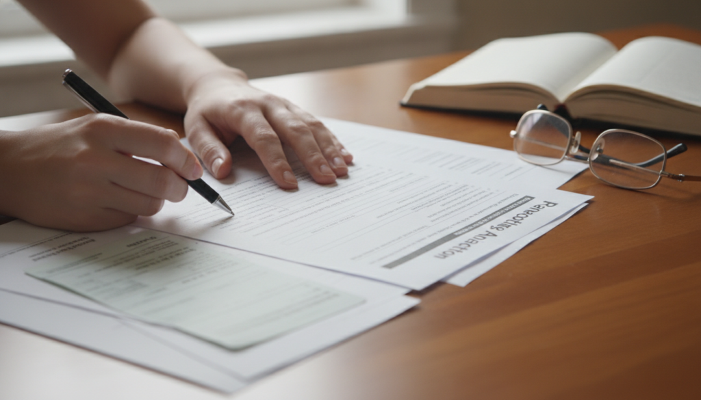 Examen d'un formulaire de demande de location et de documents — vérification d'un locataire